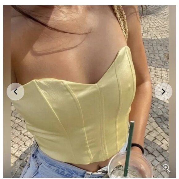 Zara Lime Satin Bustier Crop Top - Picture 2 of 2